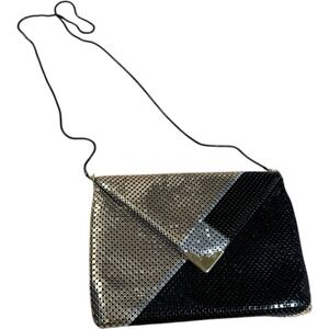 Pelle Italia Evening Bag Shoulder bag Black Silver Gold Metal Mesh‎